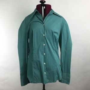 Ann Taylor Loft Aqua Button Up Blouse Sz 12